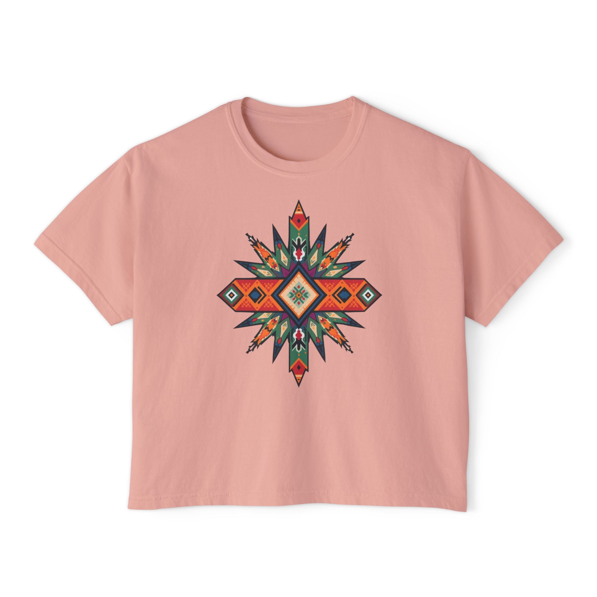 Women's Boxy Tee – Tribal Geometric Graphic