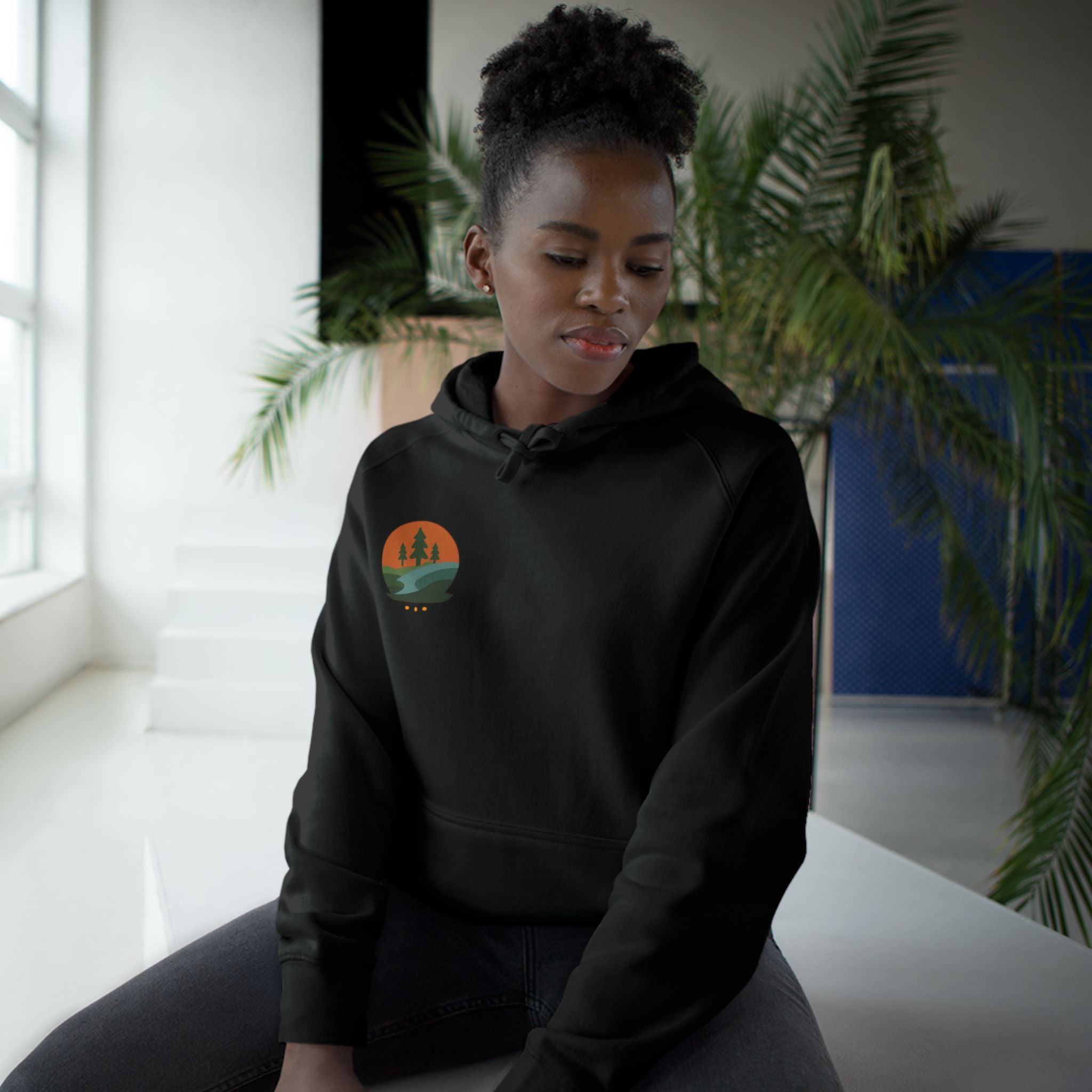 Minimalist Nature Hoodie — Scenic Day & Night River Graphic