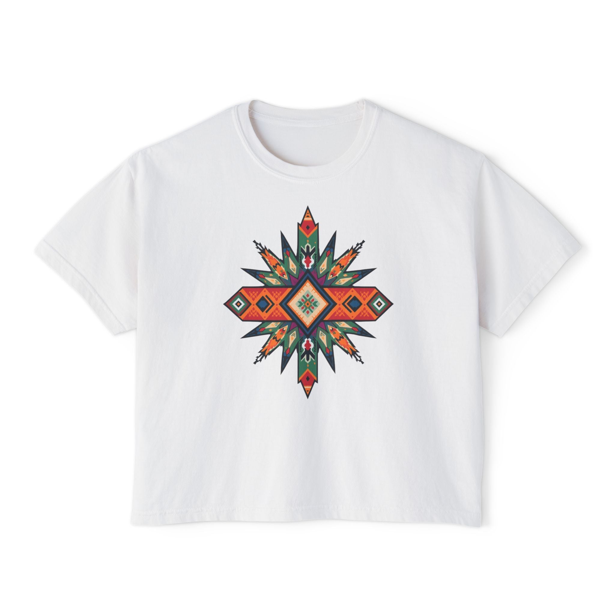 Women's Boxy Tee – Tribal Geometric Graphic