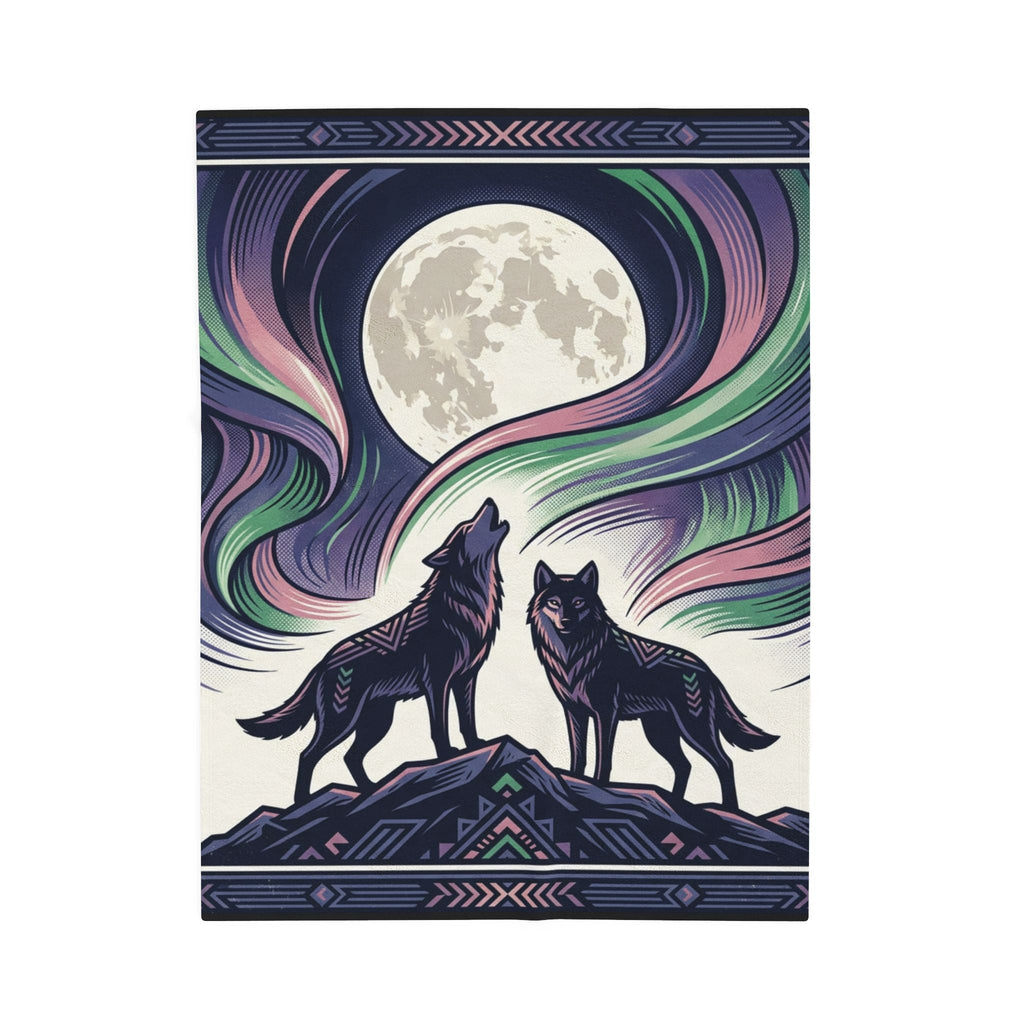 Wolf & Northern Lights—Velveteen Blanket