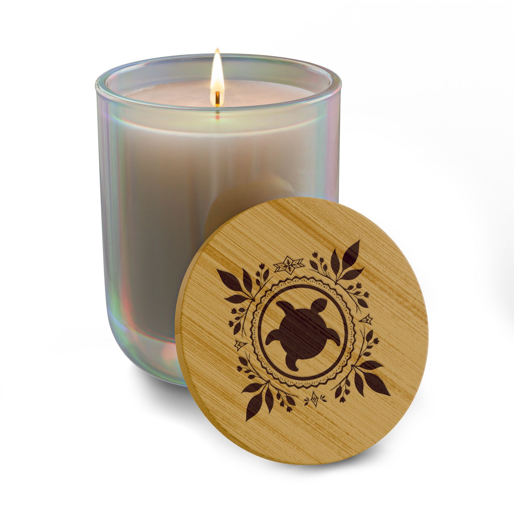 Engraved Scented Soy Candle — 14oz Bamboo Lid with Native Turtle Design