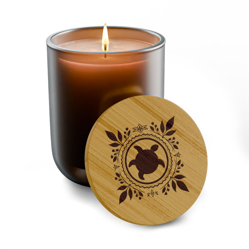 Engraved Scented Soy Candle — 14oz Bamboo Lid with Native Turtle Design