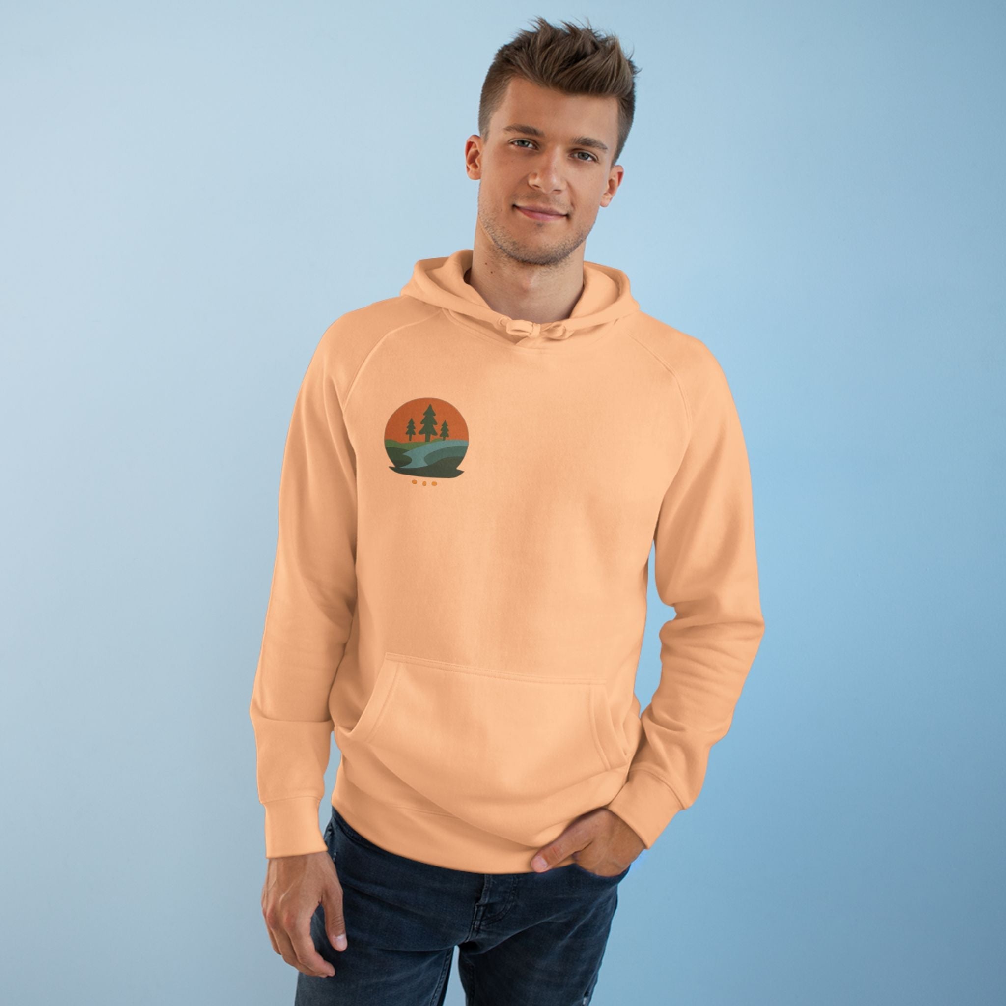 Minimalist Nature Hoodie — Scenic Day & Night River Graphic