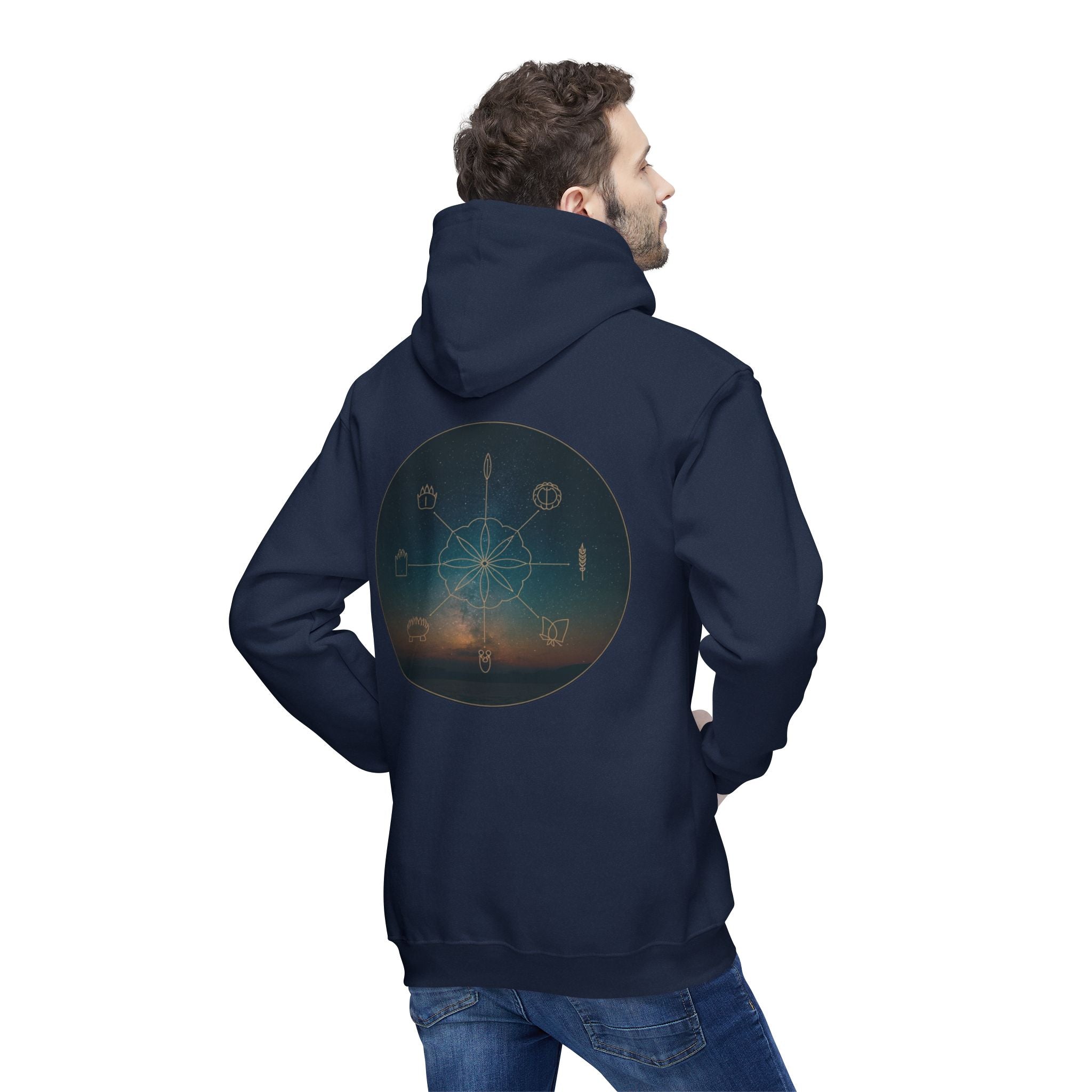 Tribal Thread Co. Graphic Hoodie — Geometric Spiritual Symbol Back Print