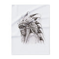Native Chief Sketch Fleece Blanket — Monochrome Headdress Throw