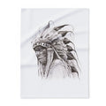 Native Chief Sketch Fleece Blanket — Monochrome Headdress Throw