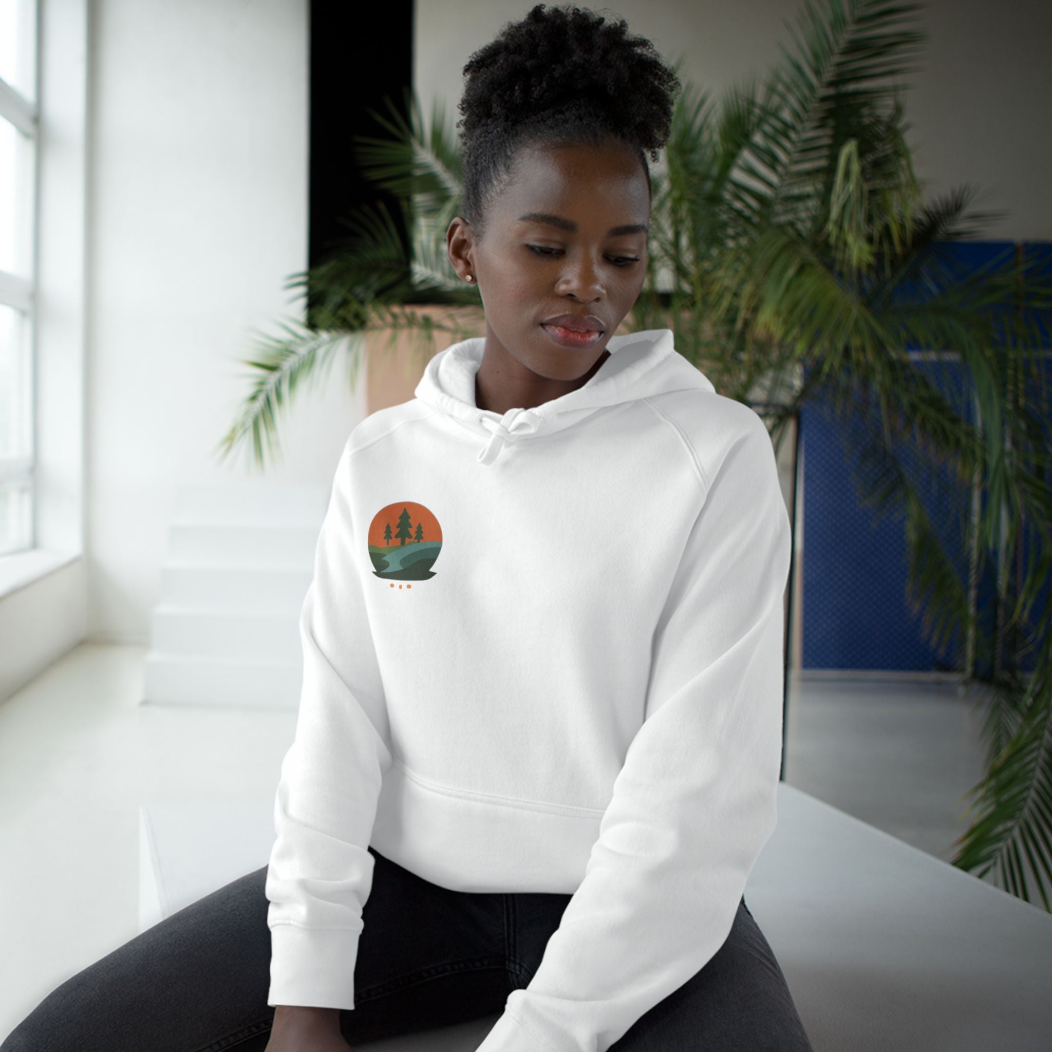 Minimalist Nature Hoodie — Scenic Day & Night River Graphic