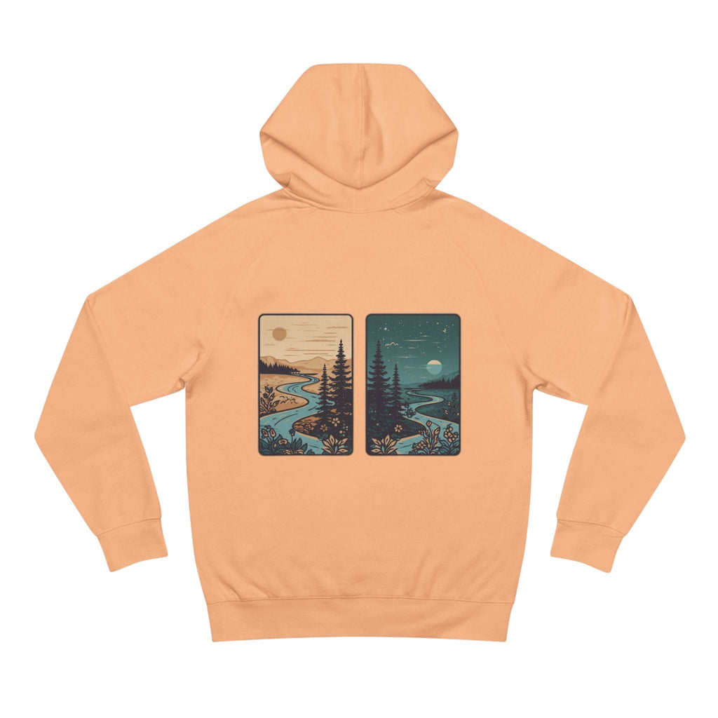 Minimalist Nature Hoodie — Scenic Day & Night River Graphic