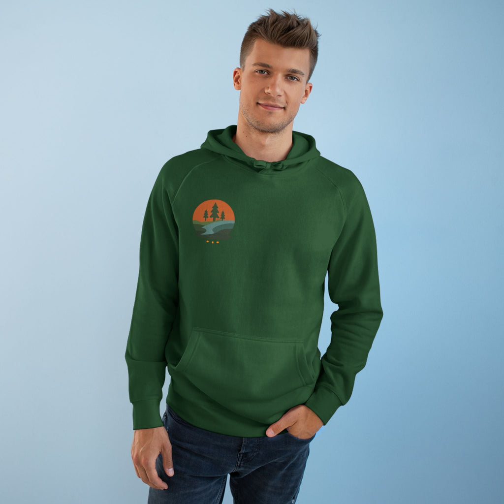 Minimalist Nature Hoodie — Scenic Day & Night River Graphic