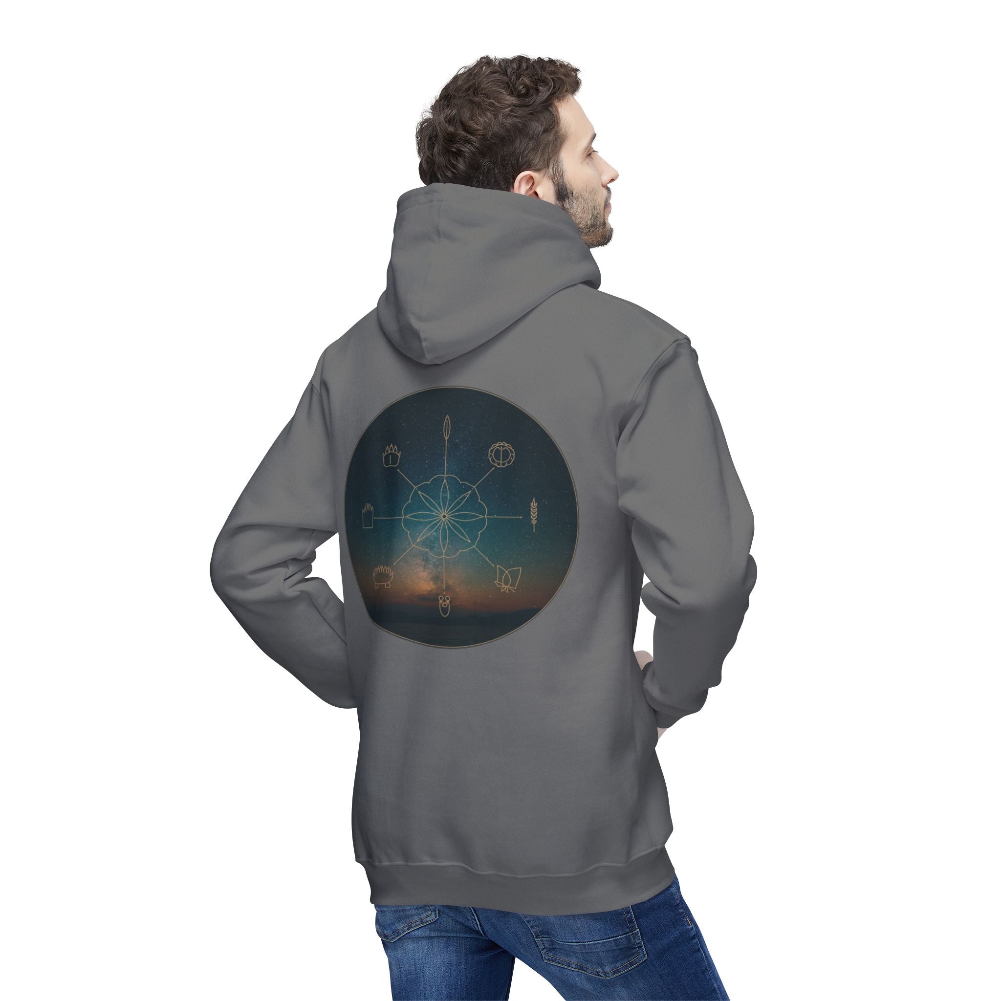 Tribal Thread Co. Graphic Hoodie — Geometric Spiritual Symbol Back Print