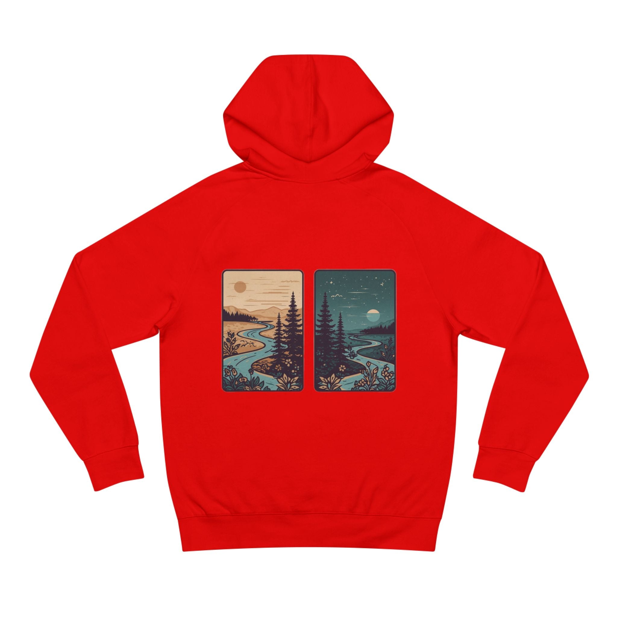 Minimalist Nature Hoodie — Scenic Day & Night River Graphic