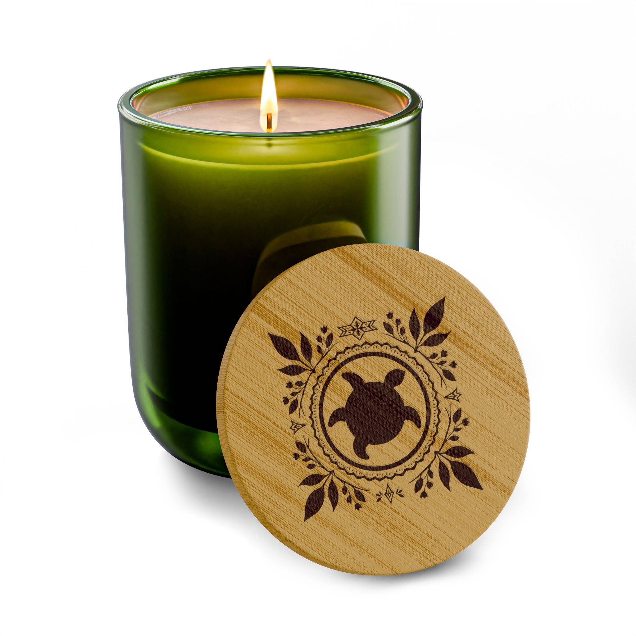 Engraved Scented Soy Candle — 14oz Bamboo Lid with Native Turtle Design