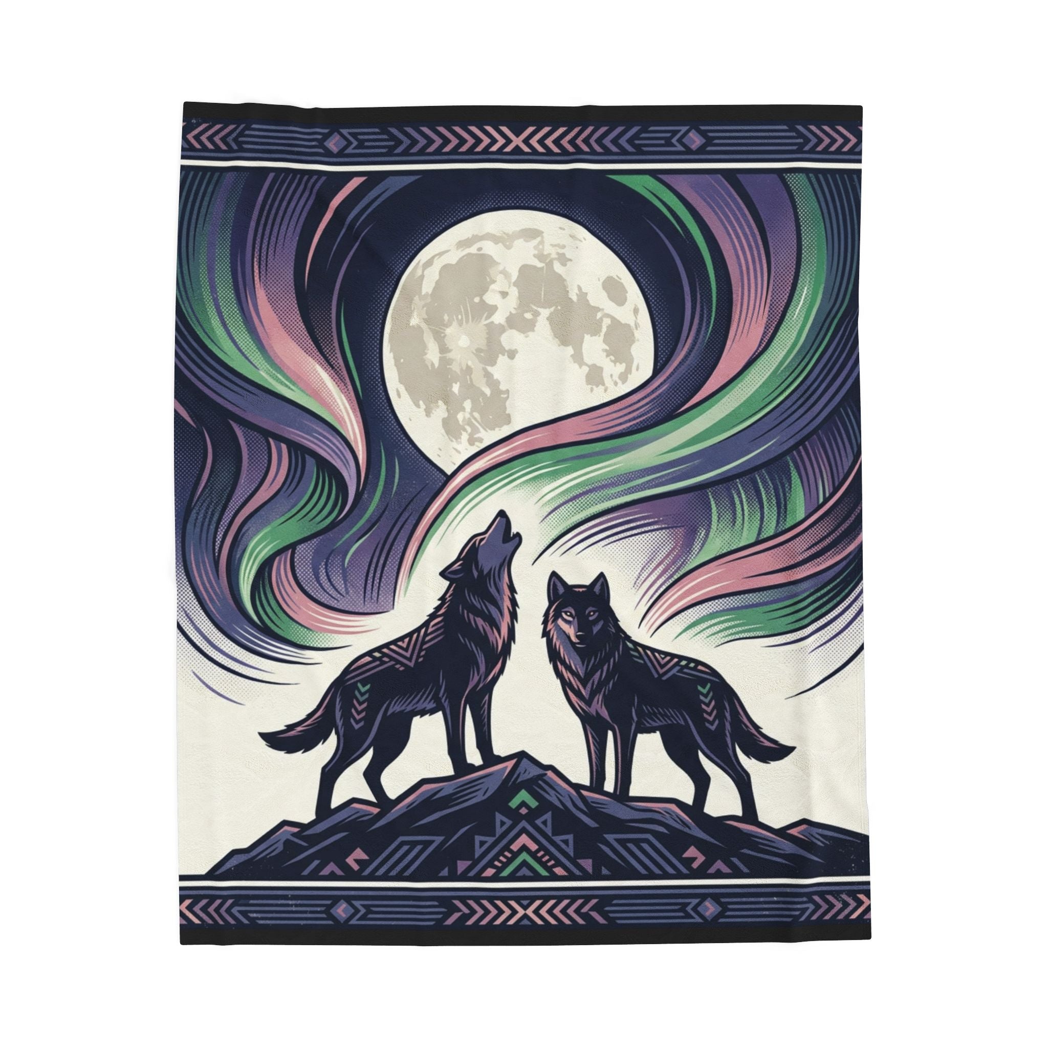 Wolf & Northern Lights—Velveteen Blanket