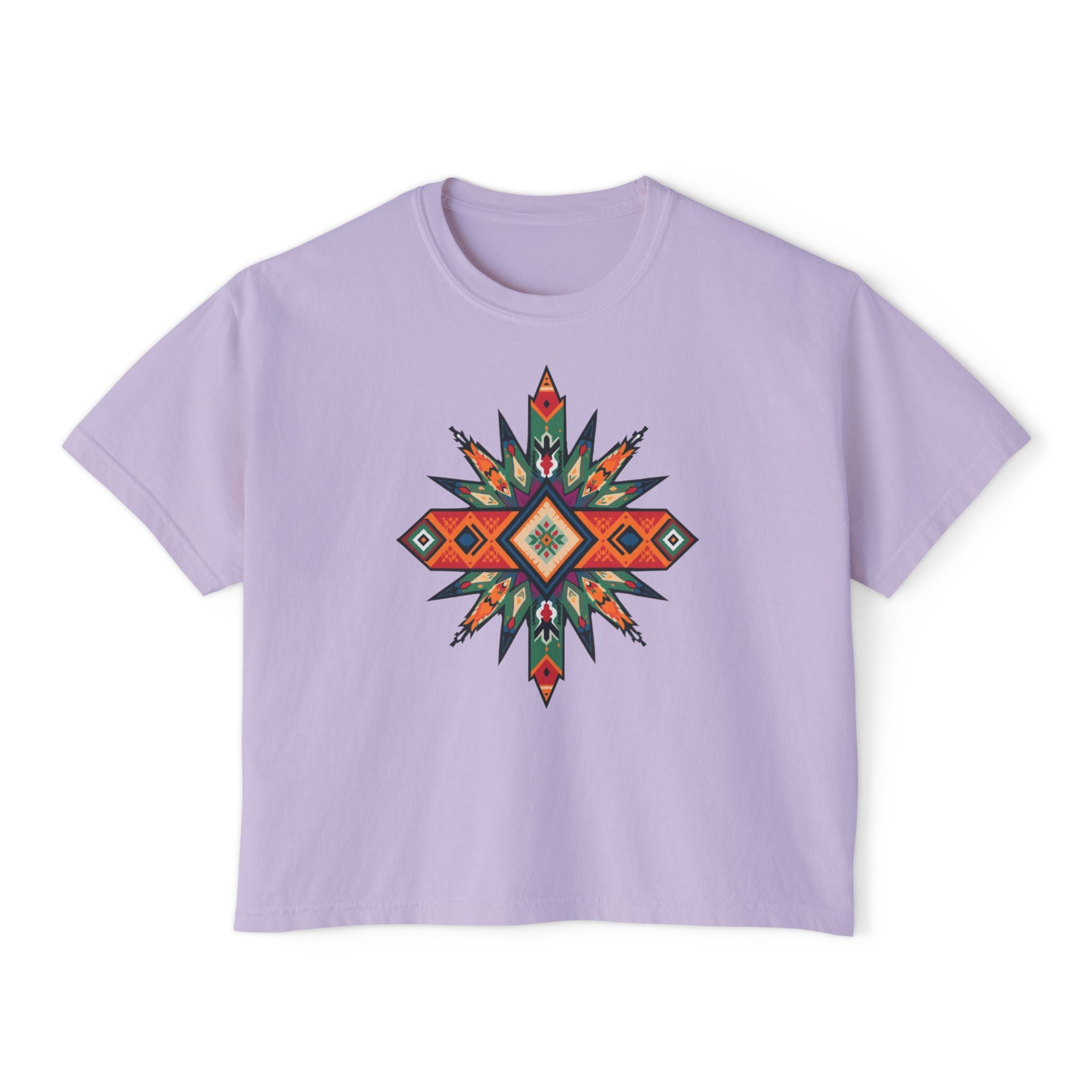 Women's Boxy Tee – Tribal Geometric Graphic