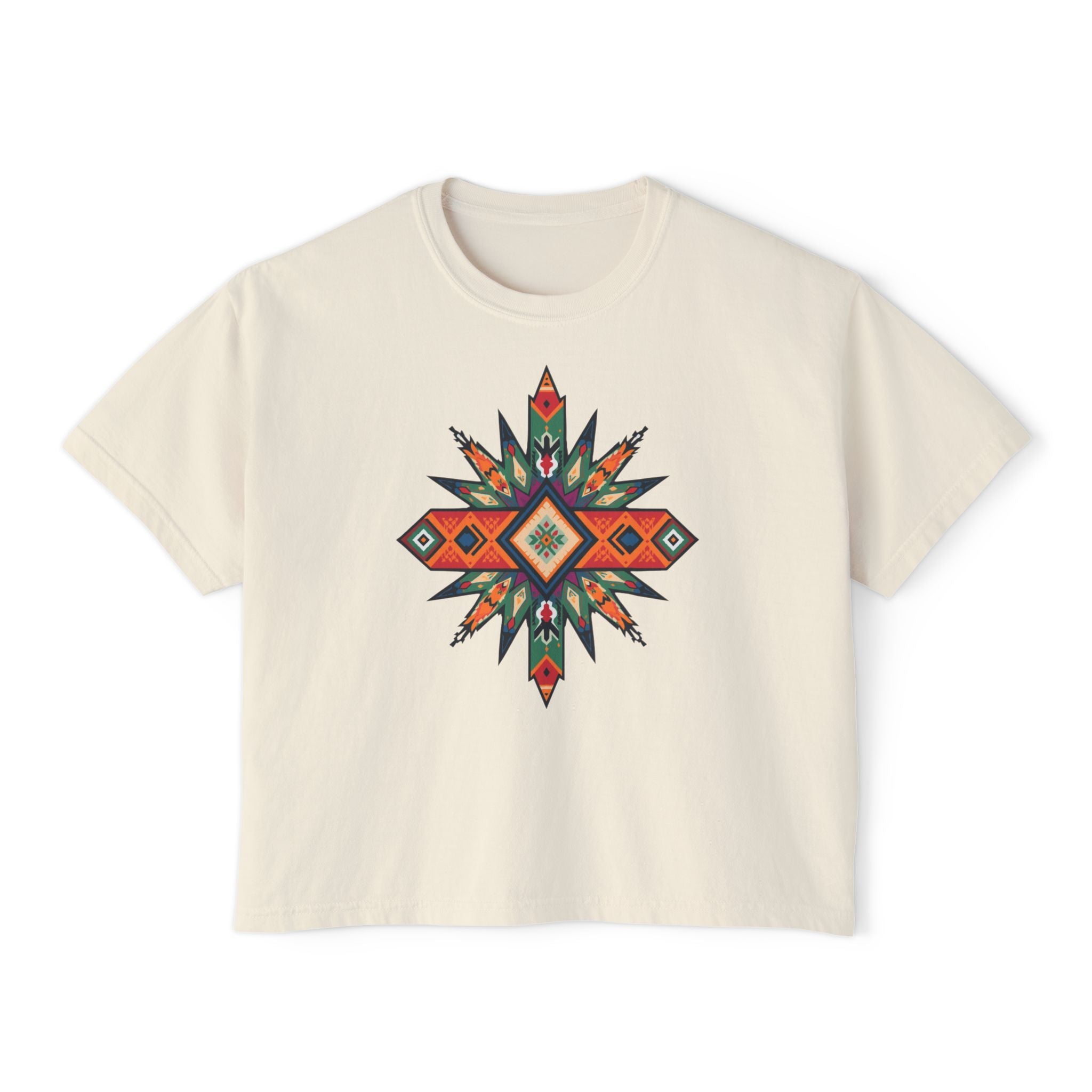 Women's Boxy Tee – Tribal Geometric Graphic