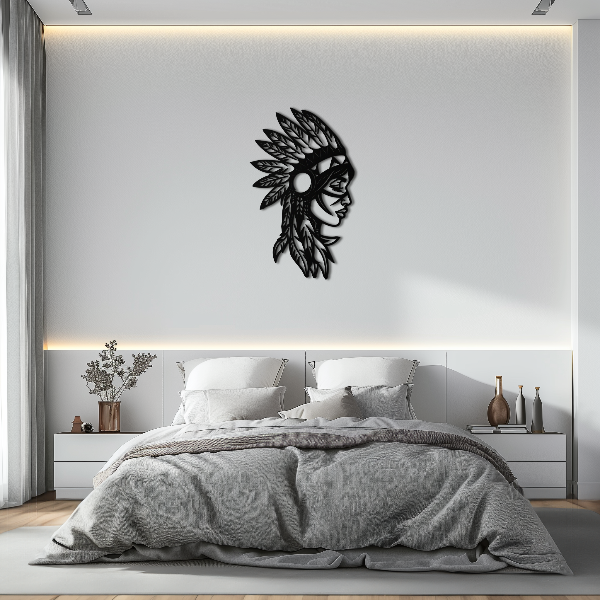 Native American Woman Metal Wall Art - Tribal Female Silhouette