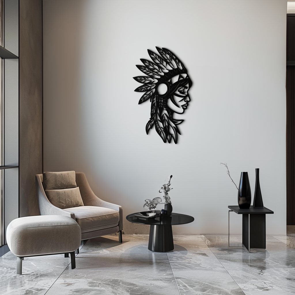 Native American Woman Metal Wall Art - Tribal Female Silhouette