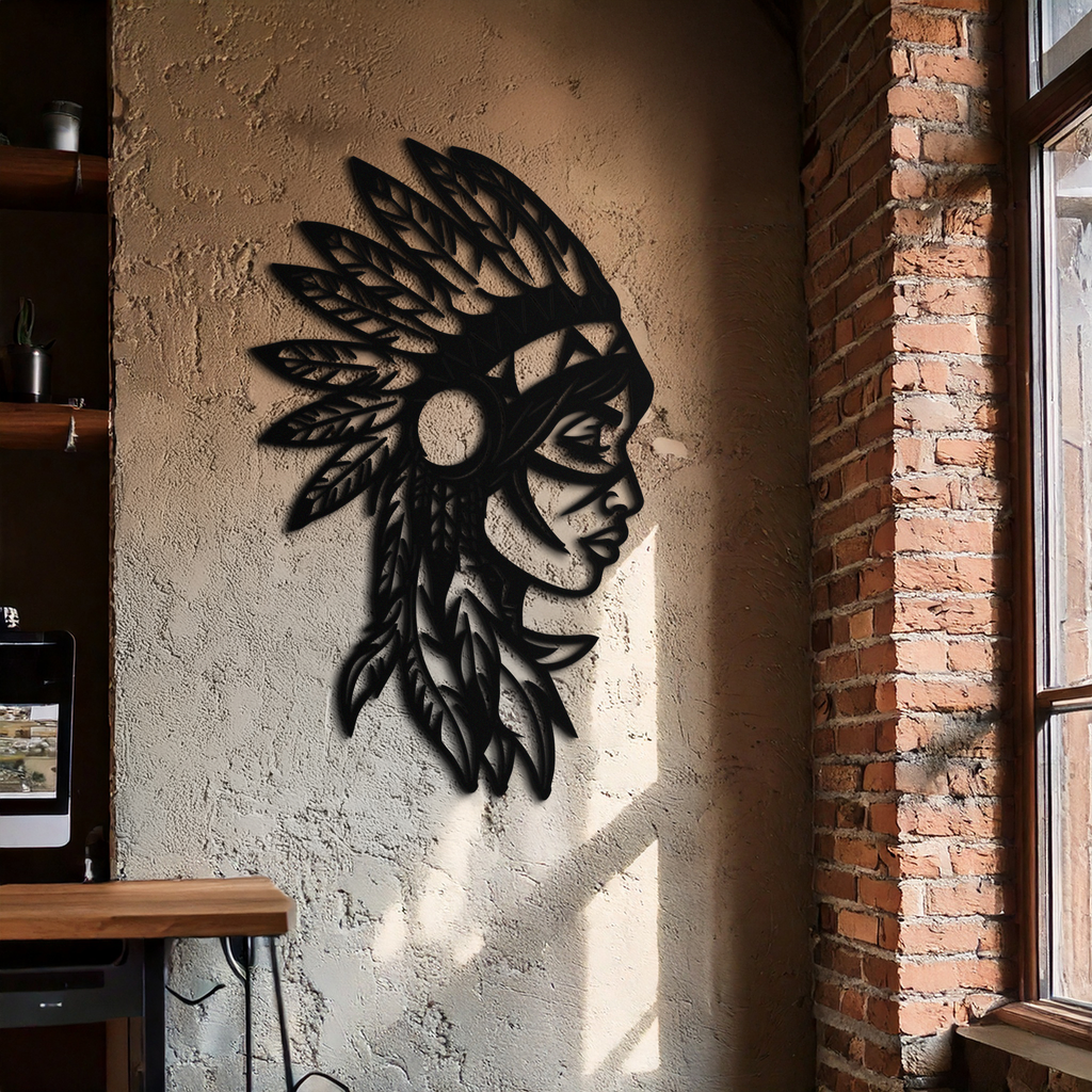 Native American Woman Metal Wall Art - Tribal Female Silhouette